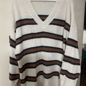 American Girl Cream Sweater with Black and Brown Stripes